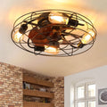 Cage Ceiling Fan with Light, 20 Inch Farmhouse Low Profile, Remote Control