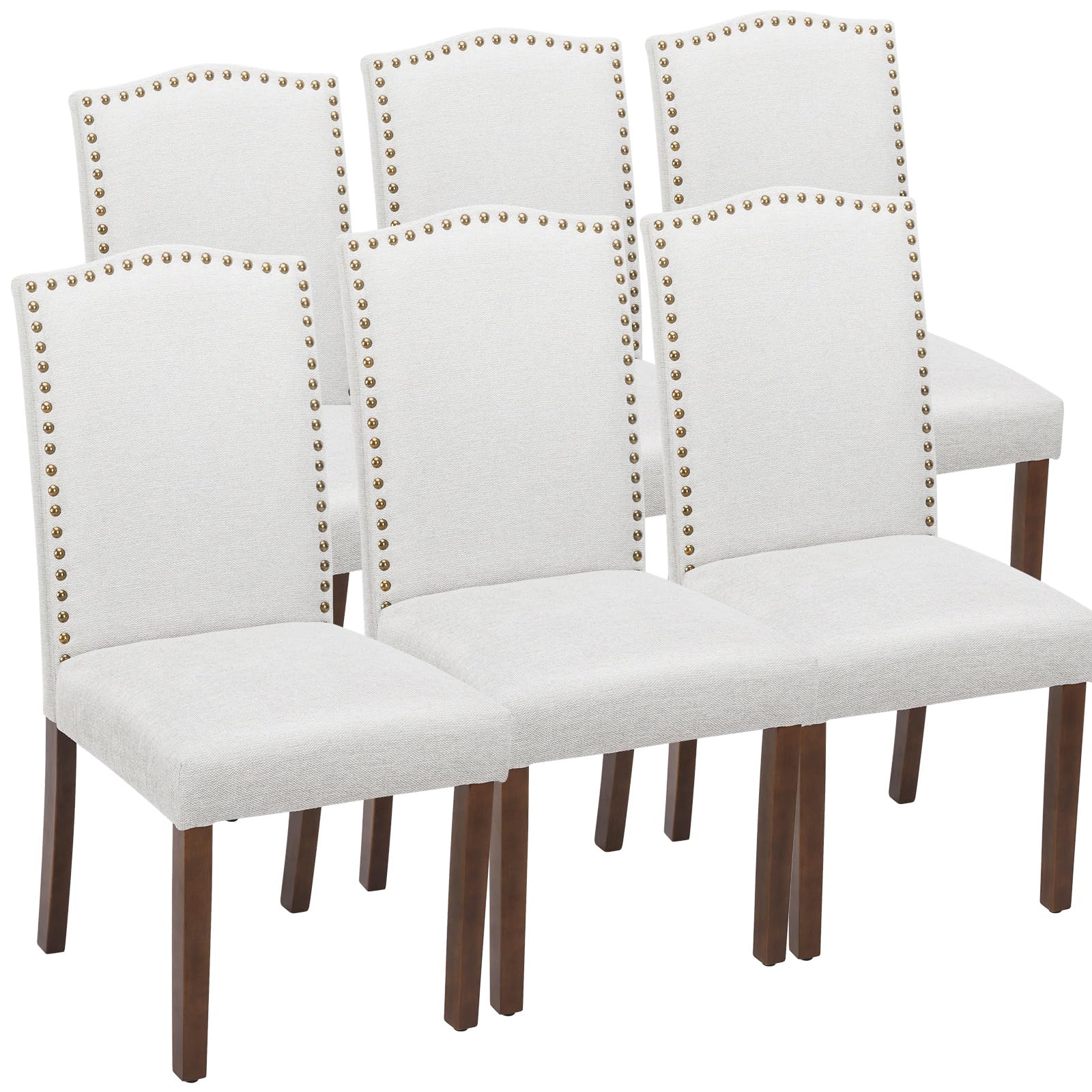 DUMOS Upholstered Dining Chairs Set of 6 Modern Upholstered Fabric Dining Room Chair with Nailhead Trim and Wood Legs Mid-Century Accent Dinner Chair for Living Room Kitchen Grey