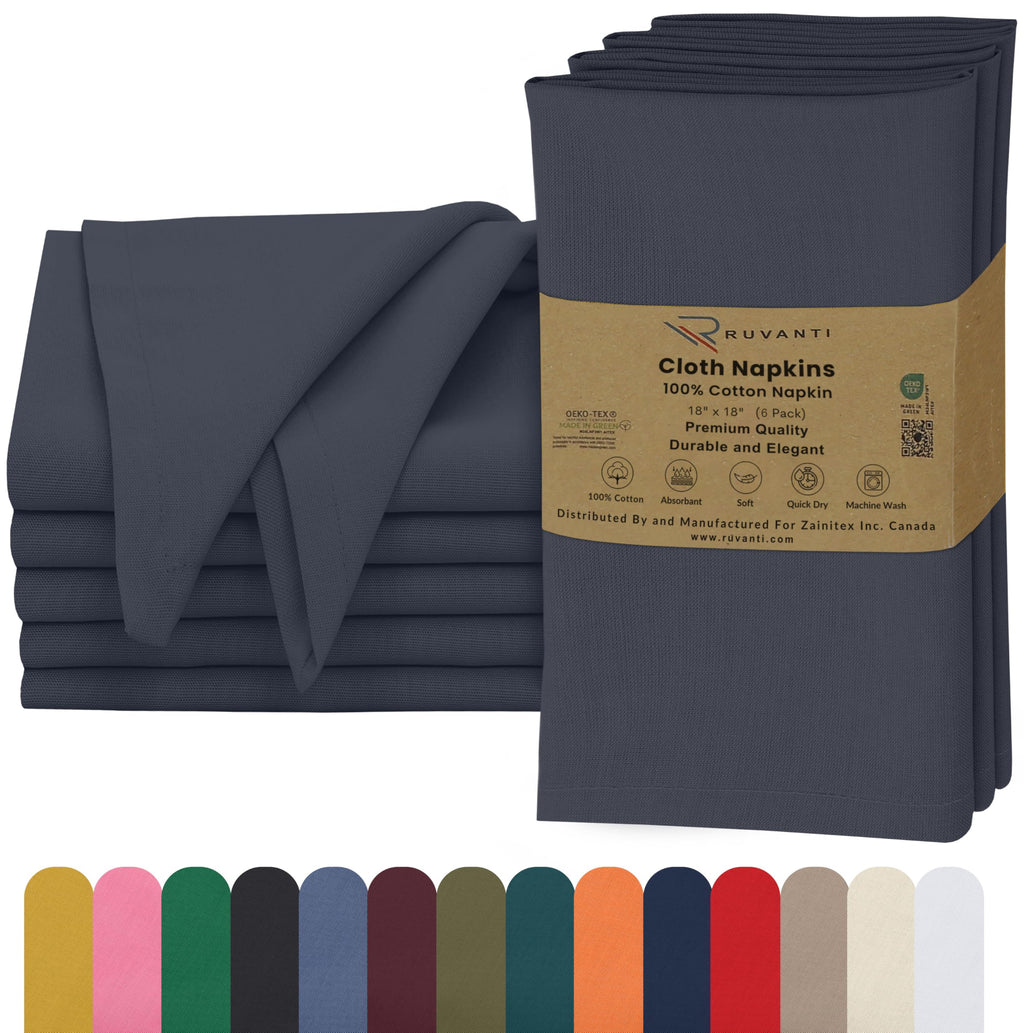 Ruvanti Cloth Napkins, 18x18 Inch, Set of 6, Ombre Blue