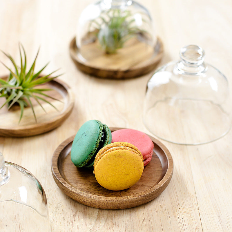 Mini Dessert Display Tray with Glass and Wood Base