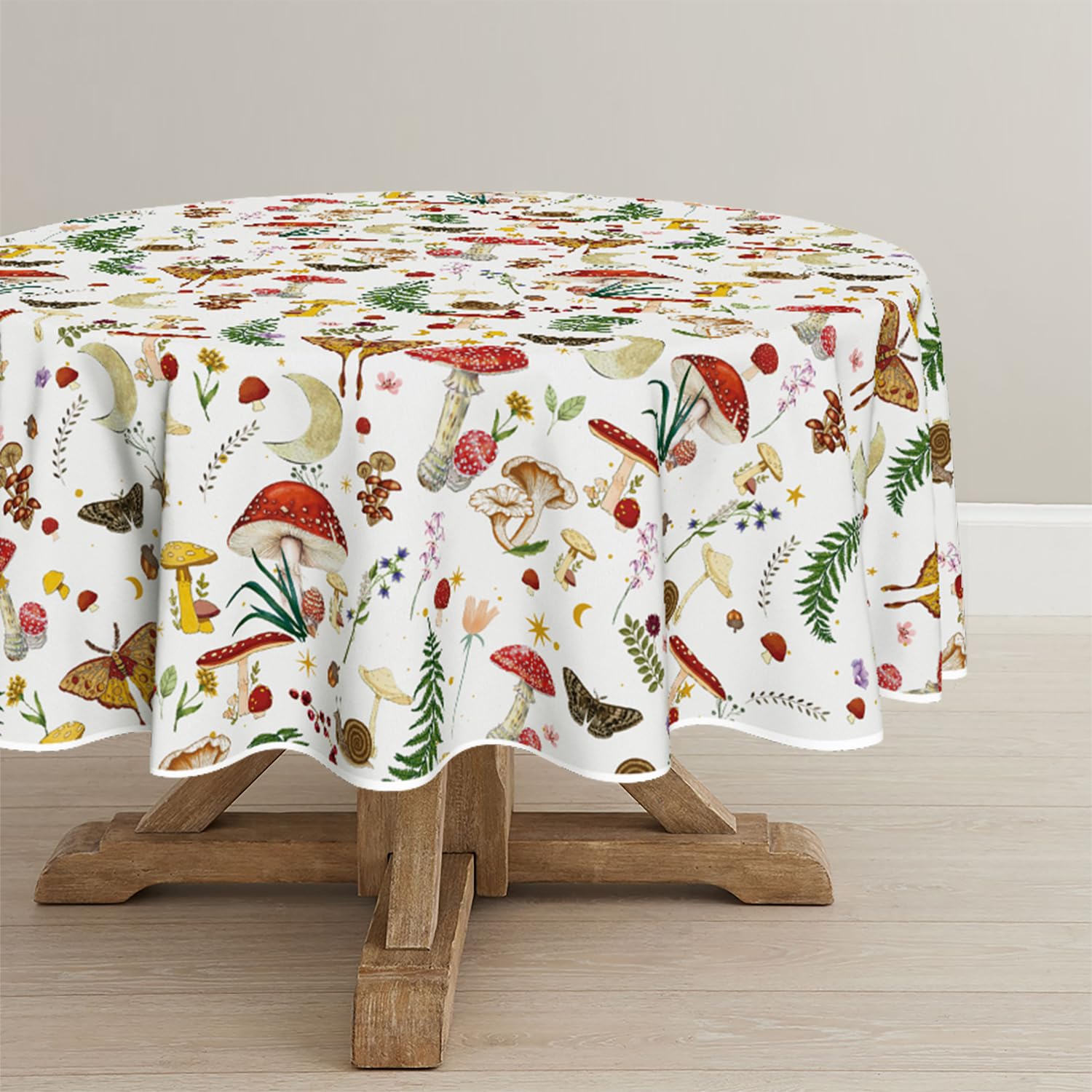Vintage Mushroom Round Tablecloth — 60 × 60 in