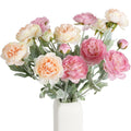 Artificial Peony & Ranunculus Silk Flowers, Champagne & Pink, Set of 6