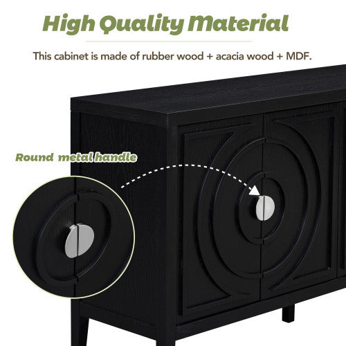 Vintage Sideboard With Round Recessed Design Round Metal Doorknob For Entrance, Dining Room, Living Room