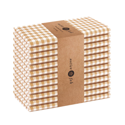 Beige Gingham Cotton Napkins — Set of 12, 16 × 16 in
