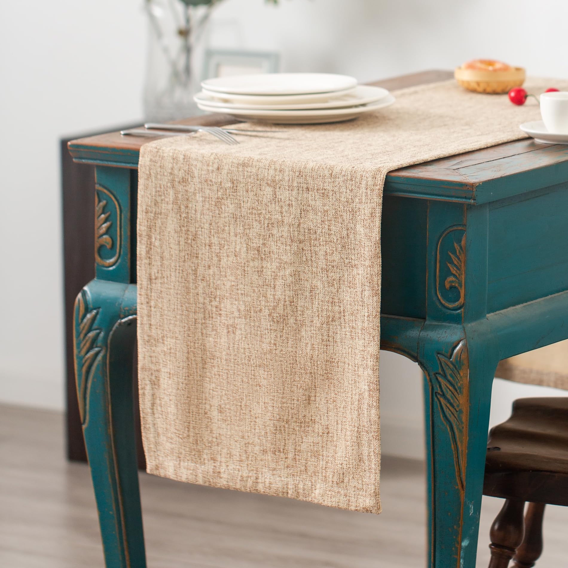 Farmhouse Burlap Linen Table Runner, 72 Inch, Flaxen