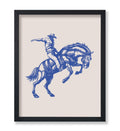 Cowboy on Bucking Horse Wall Art Poster, Retro Blue, 24x32, Unframed