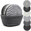 Thick Woven Drink Coasters with Holder – Absorbent Cotton Cup Coasters for Tabletop Protection, Set of 6