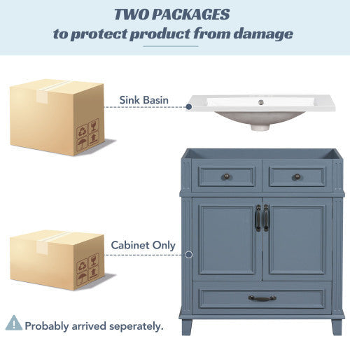 30 Inch Bathroom Vanity with Resin Sink, Solid Wood Frame – Storage Cabinet with Soft Close Door