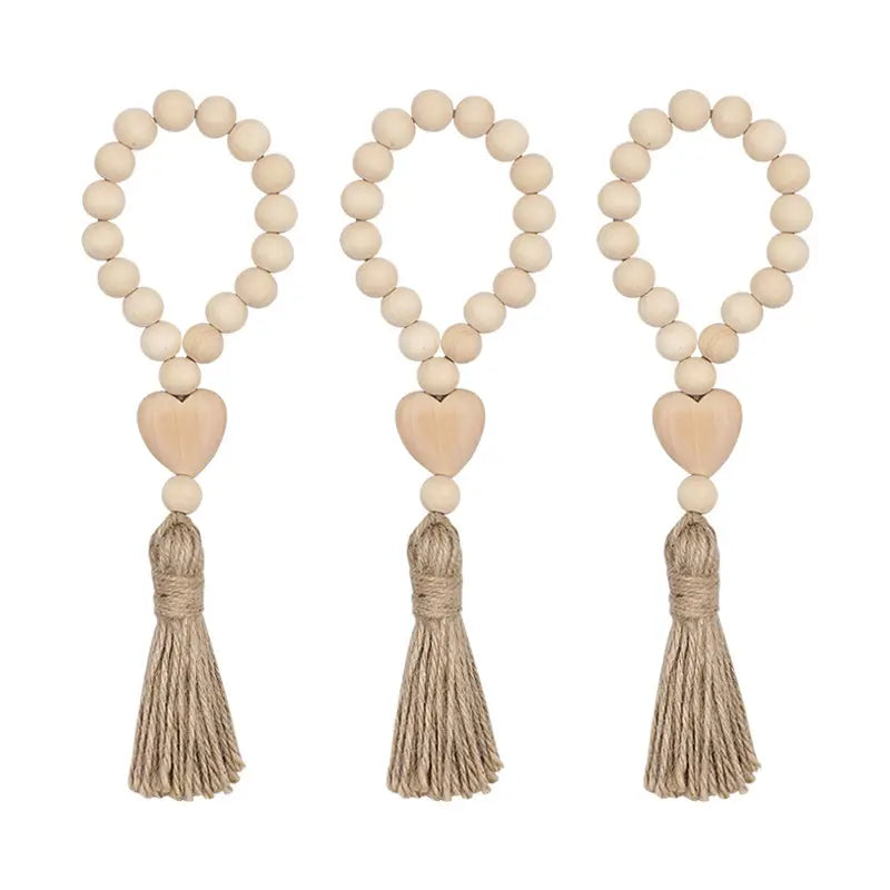 Rustic Wood Bead Garland with Farmhouse Tassels Decor