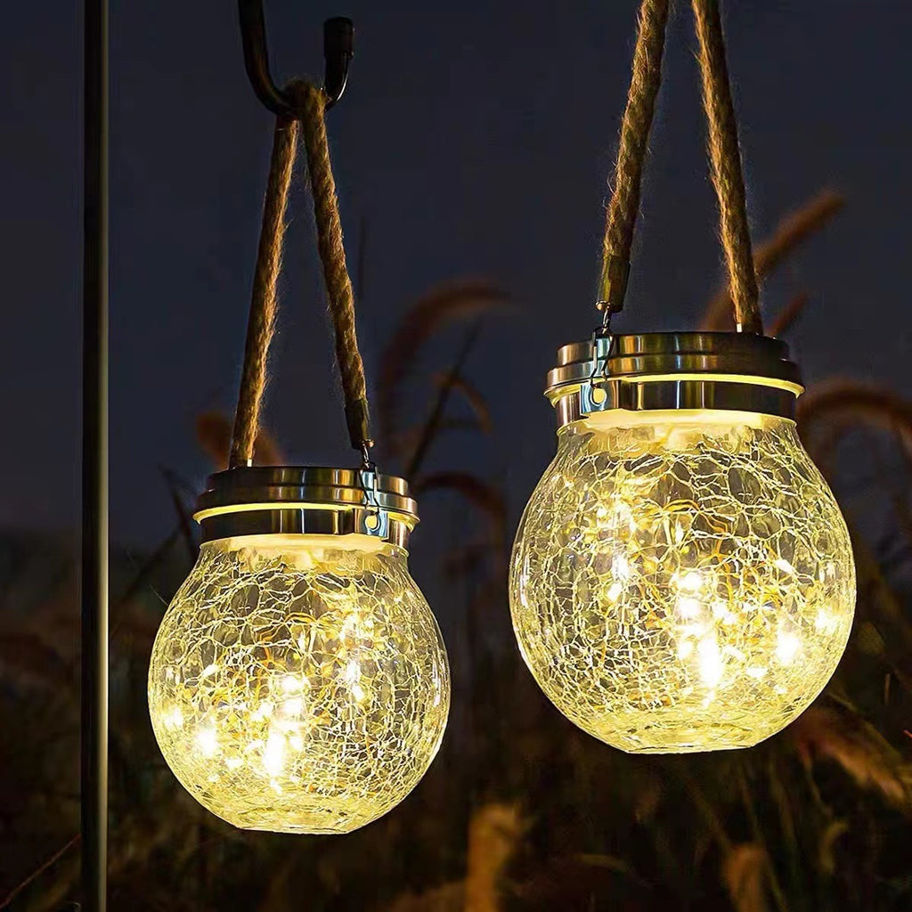 Outdoor Solar LED Courtyard Light with Glass Crackle Ball