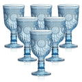 Sunflower Embossed Goblets — Set of 6, Smoky Blue, 12 oz