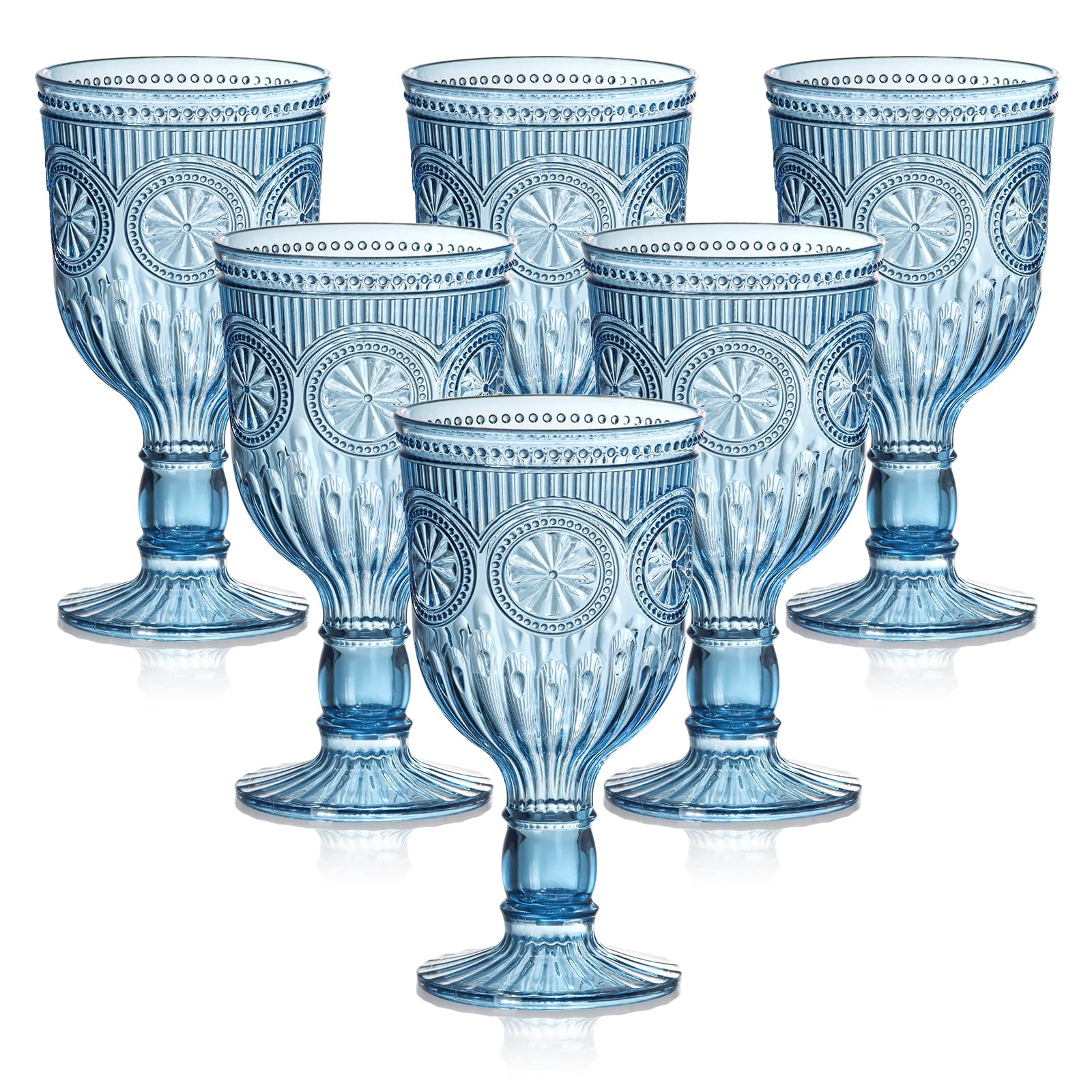 Sunflower Embossed Goblets — Set of 6, Smoky Blue, 12 oz