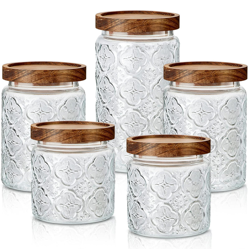 Vintage Glass Food Storage Containers with Lids, Set of 5 – Begonia Pattern