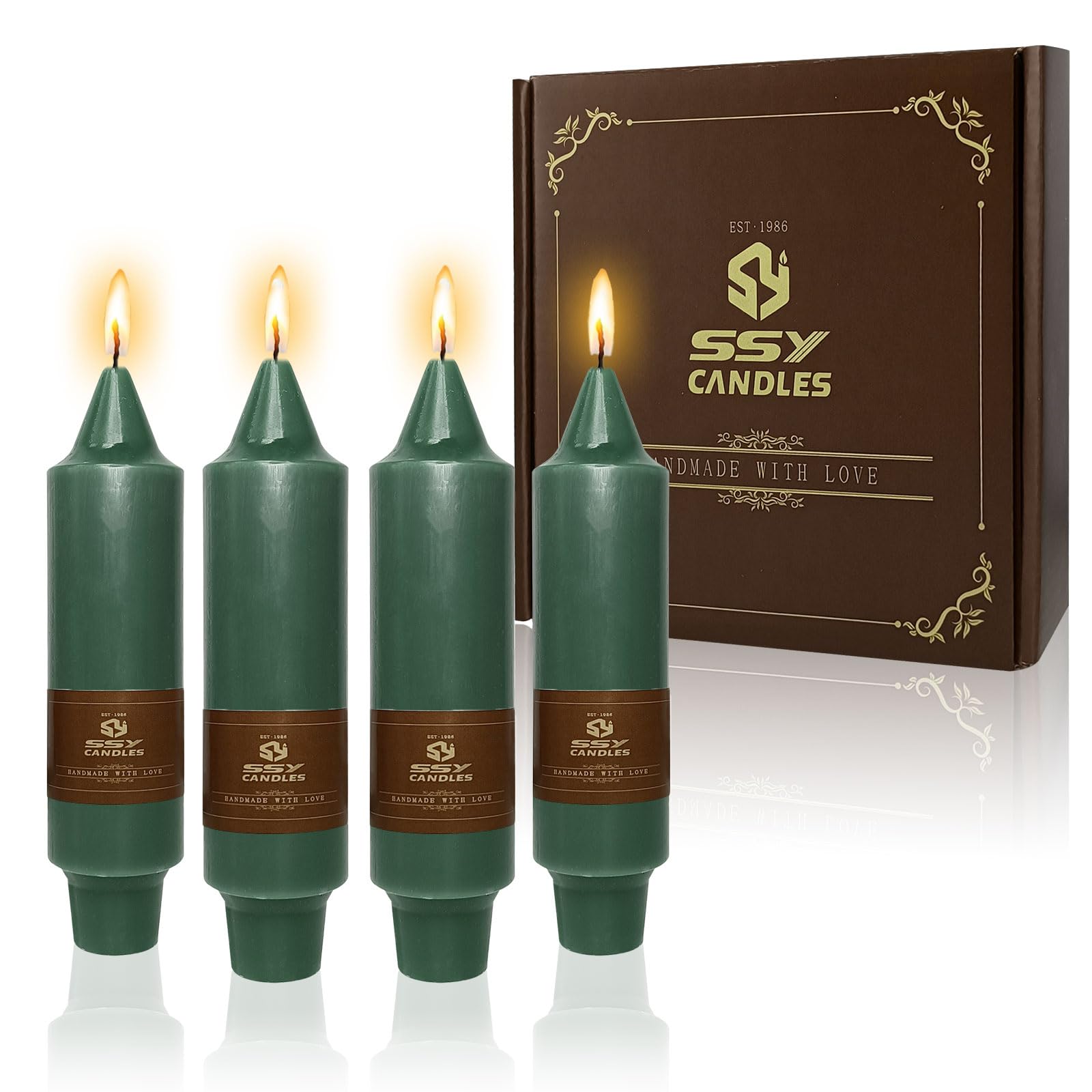 NJAO HOO Dark Green Short Taper Candle 5 Inch Candlesticks Unscented Dripless Tapered Candle Set for Home Decor Party Dinner Candles 4 Pack