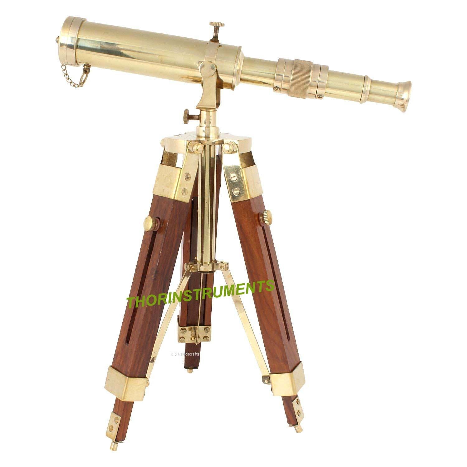 Vintage Brass Nautical Telescope on Tripod Stand