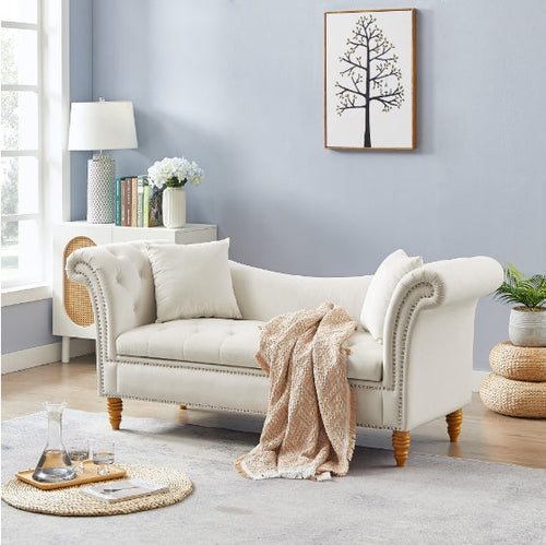 Beige Velvet Ottoman - view 2