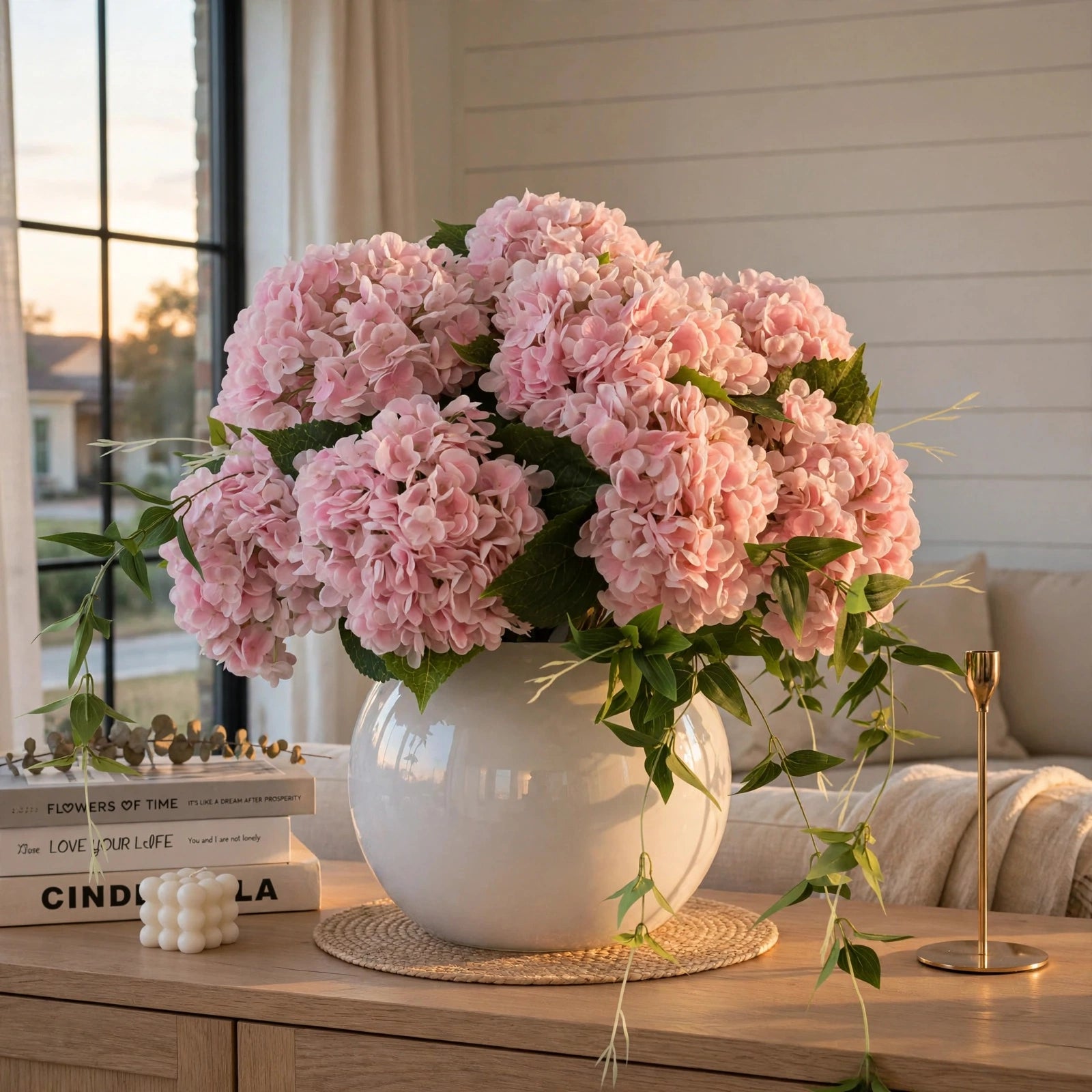 Light Pink Faux Hydrangea Stems — Set of 4, 21 in
