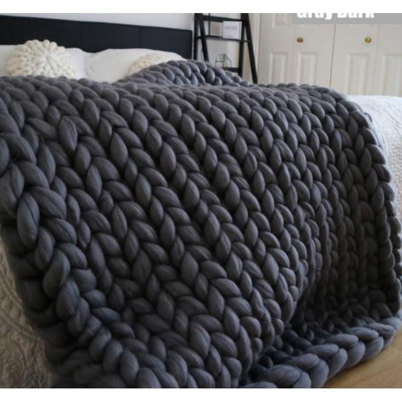 Chunky Merino Wool Blanket — Hand-Knit Throw