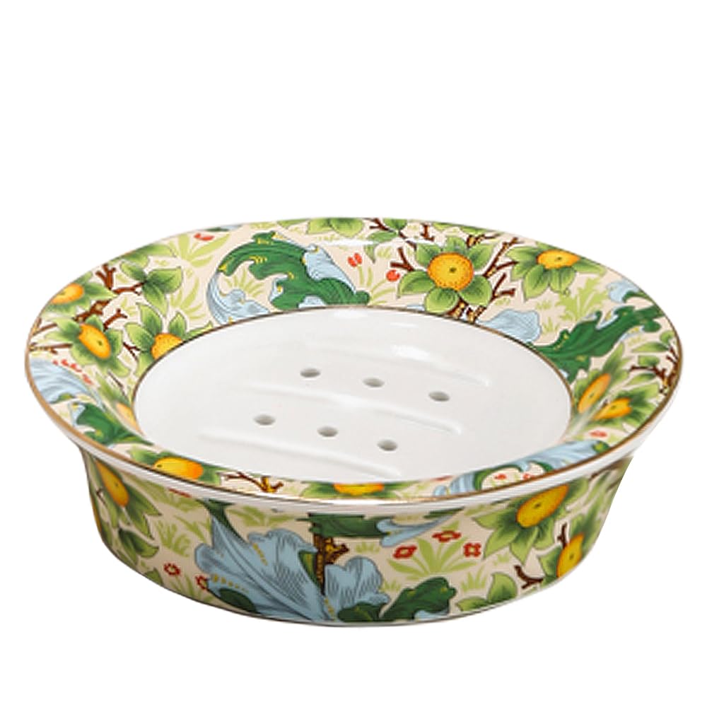 Floral Decorative Self Draining Soap Dish Double-Layer Round Soap Tray Vintage Ceramic Soap Dish (Style A)