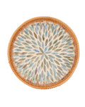 Rattan Serving Tray with Mother of Pearl Inlay for Home Decor and Coffee Table Decor Wicker and Woven Tray Round Decorative Serving Tray