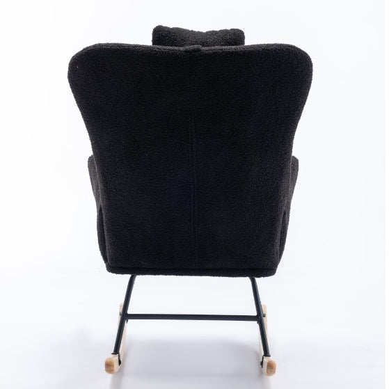 Rocking Chair With Pockets, Soft Teddy Fabric Rocking Chair For The Baby's Room, Comfortable Wingback Gliding Rocking Chair