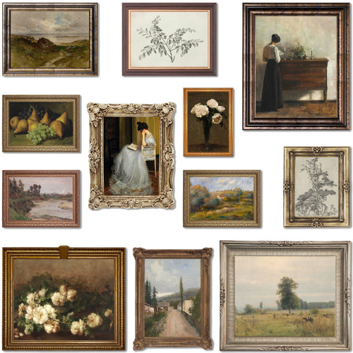 12-Piece Vintage Wall Art Print Set, Eclectic French Country Gallery Wall, Unframed