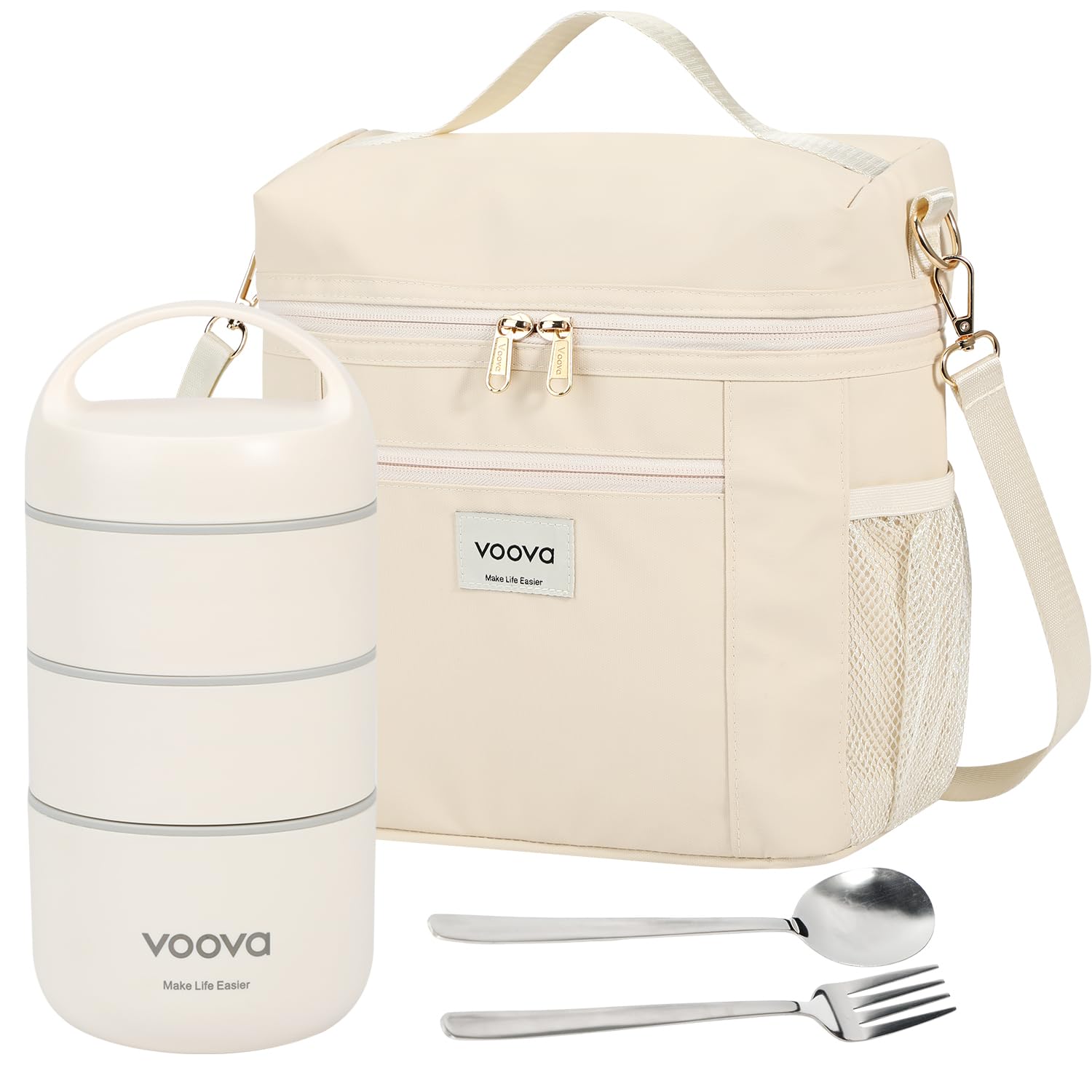 Stackable Stainless Steel Thermal Lunch Box with Bag & Cutlery Set