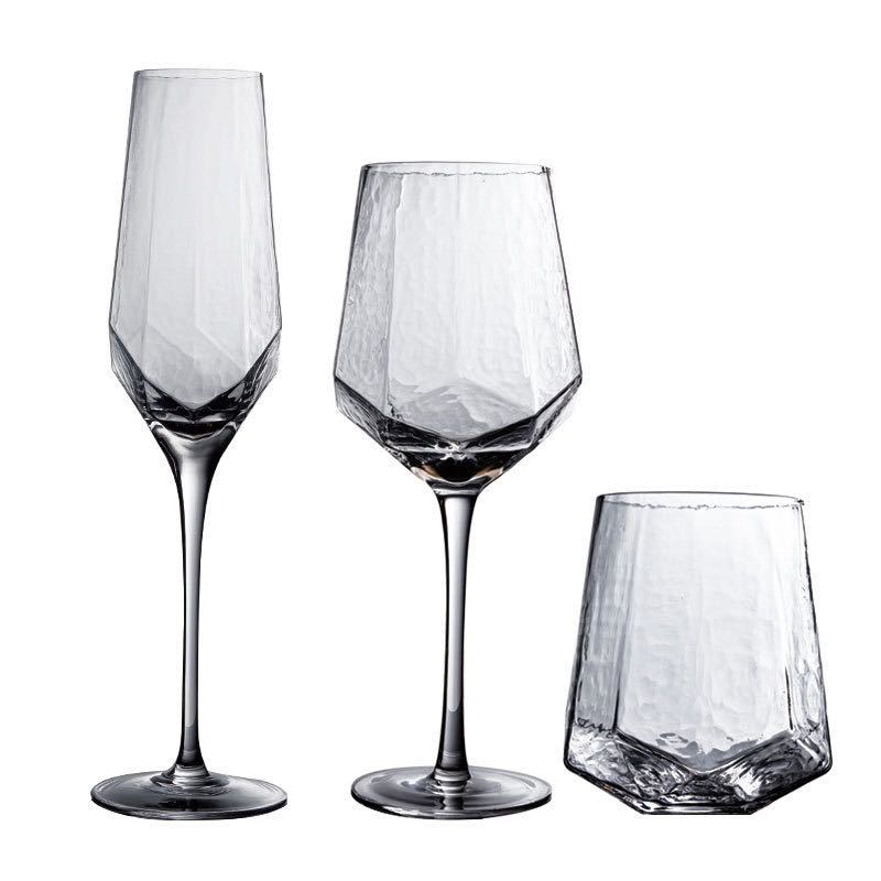 Nordic Hammered Glass Goblets — Vintage Style, Gold Rim