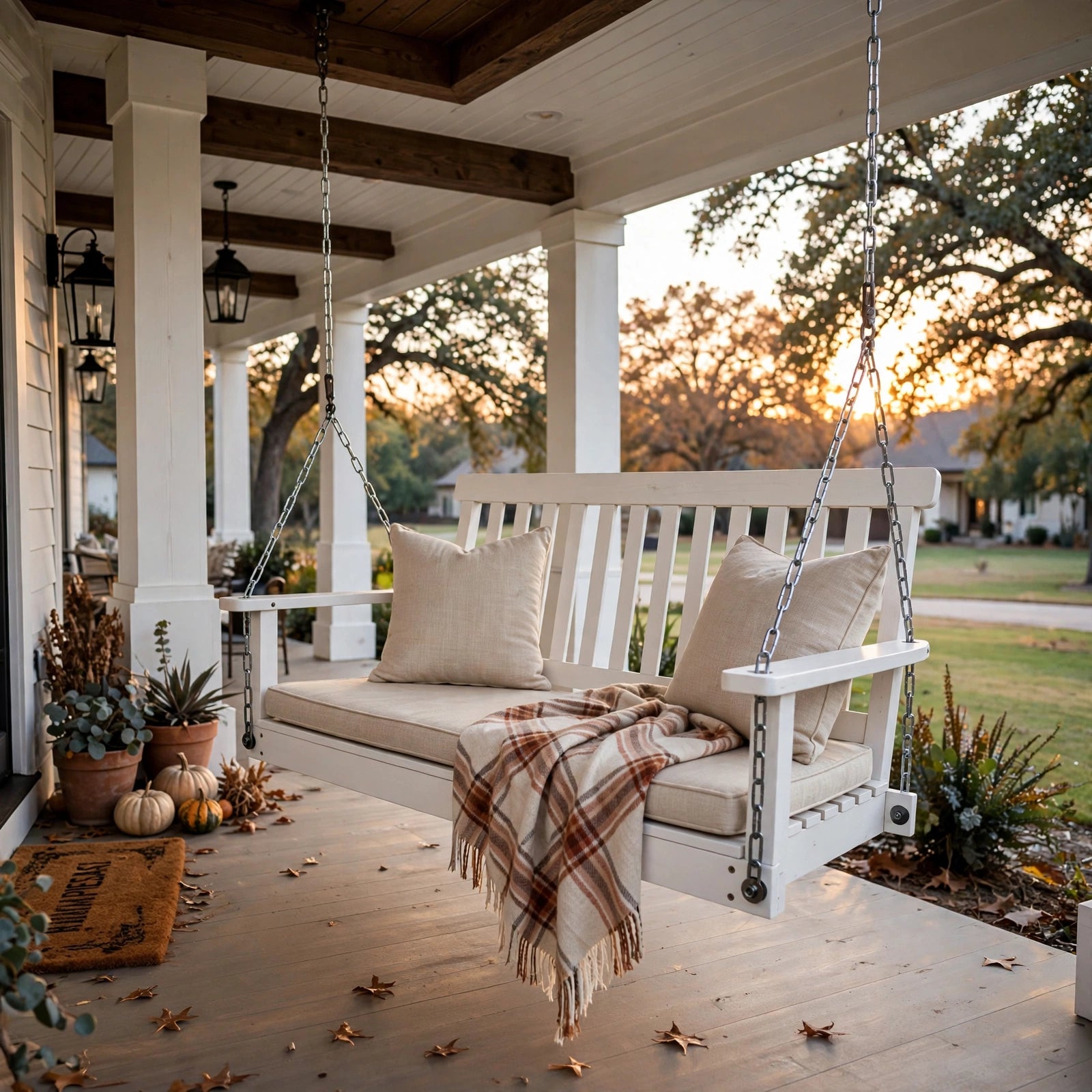 Wooden Bench Swing With Chain