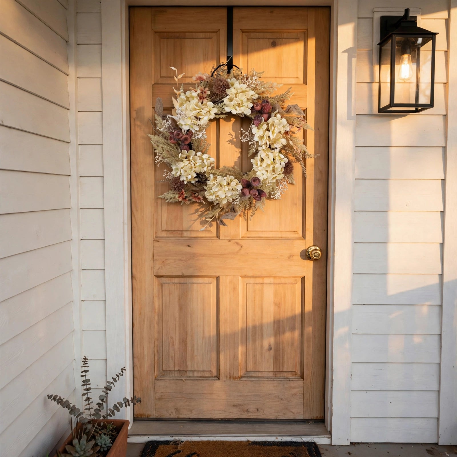 Faux Hydrangea & Pampas Fall Wreath — 20 in